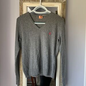 Ralph‎ Lauren Merano Wool Sweater V Neck Gray Pink Polo Logo Small